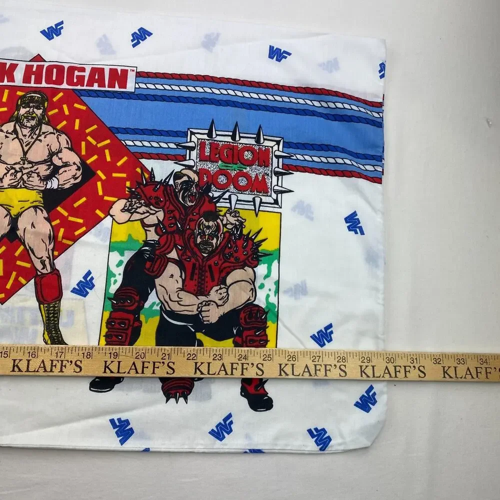 WWF Sheet Twin Flat Sheet Pillow Case 1991 Hogan Macho Savage Warrior Jake Snake